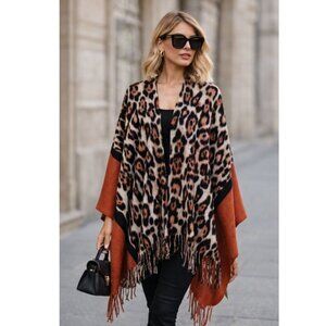 So Soft Leopard Print Scarf Shawl Cashmere-Feel Coral-Orange Color-Block NEW